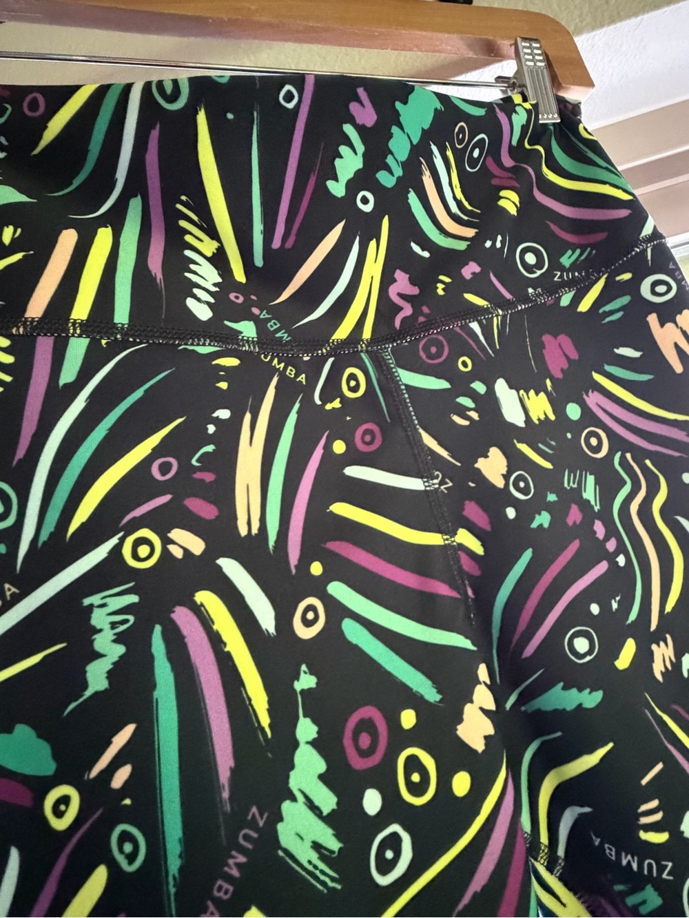 Zumba Fitness Black Leggings with Neon Multicolor Abstract Print - Picture 4 of 4